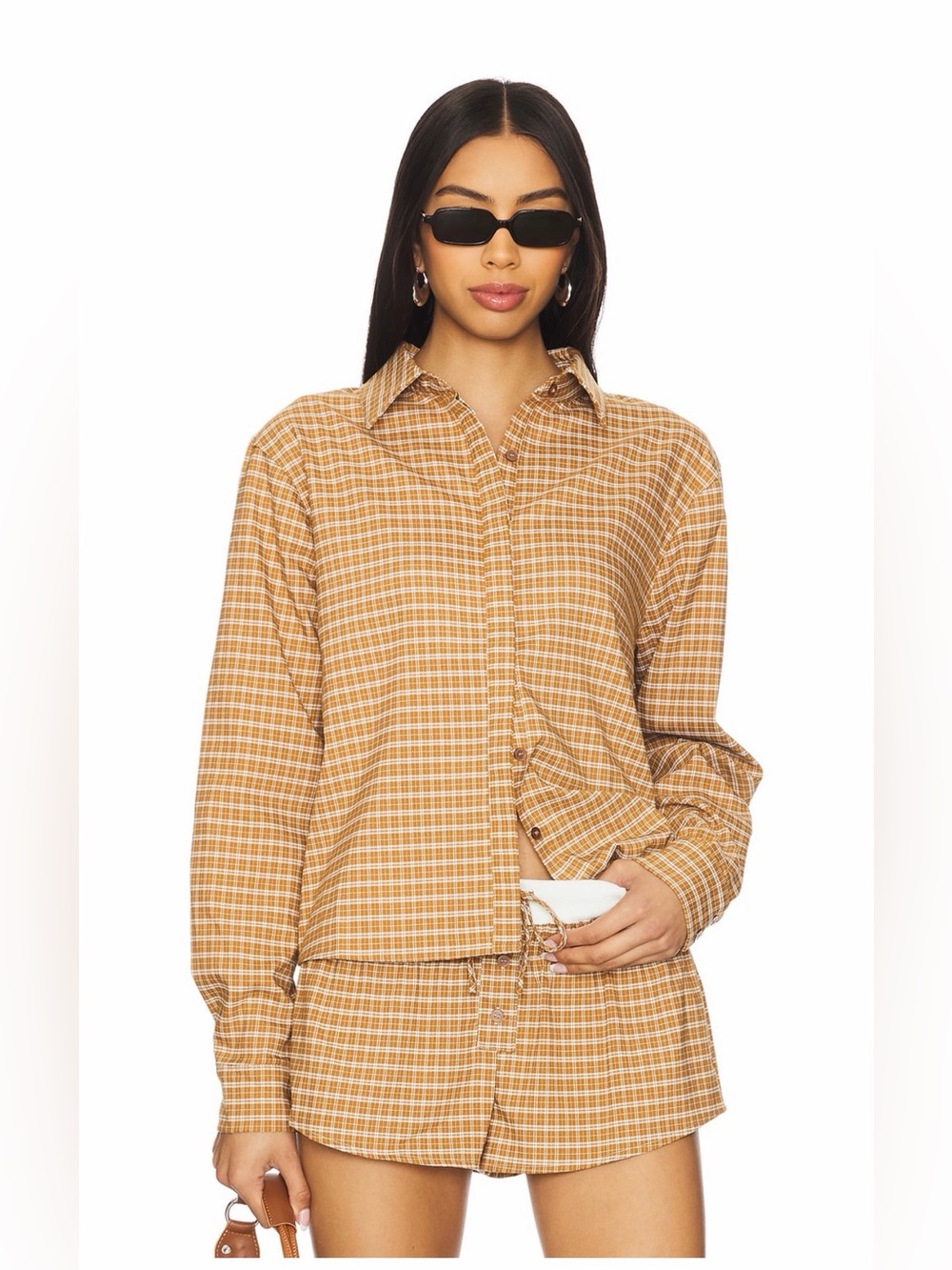 Worn once* Lioness Mustard Plaid Button-Down Shirt- REVOLVE